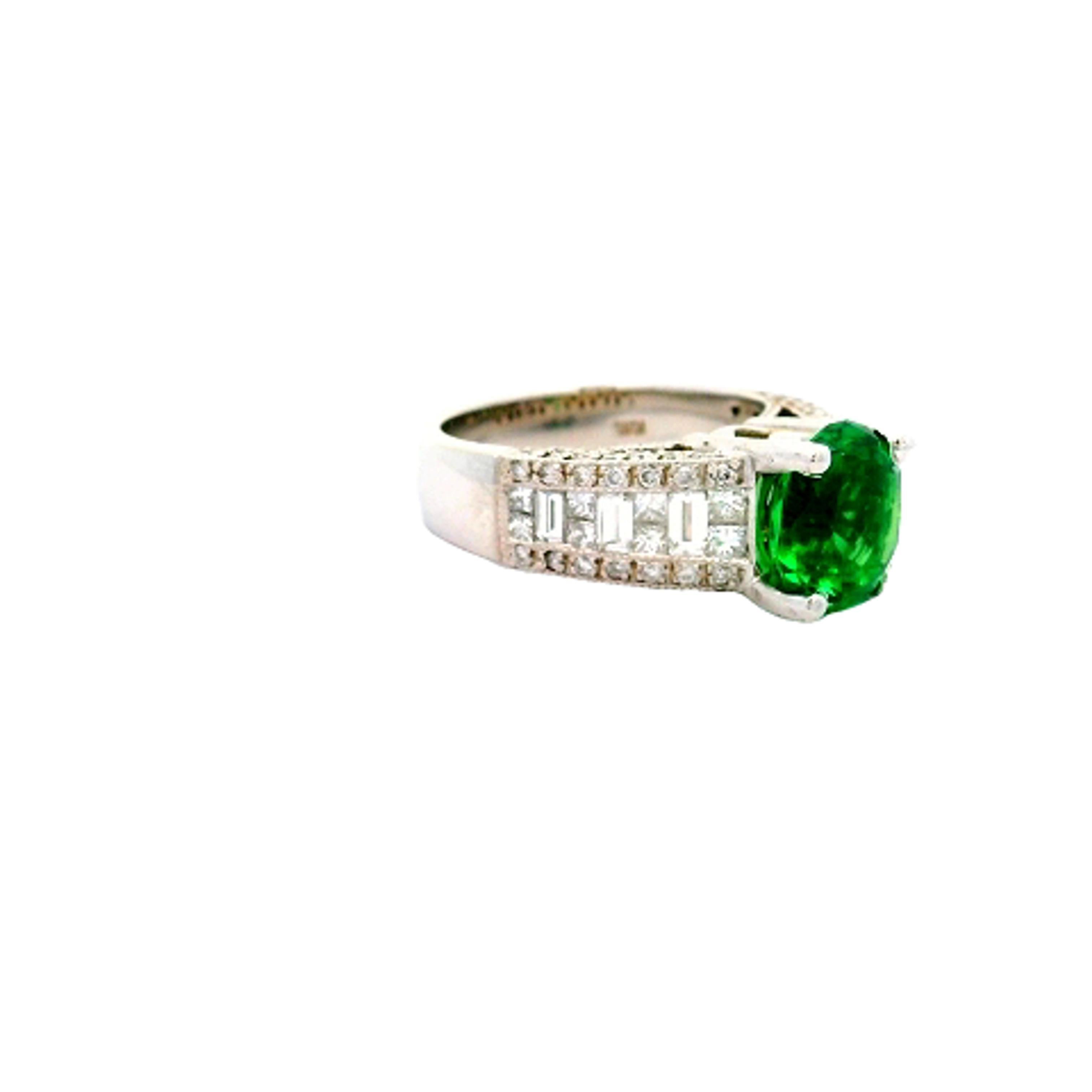 Oval Cut 3.92 Carat Tsavorite Diamond 18k White Gold Ring For Sale