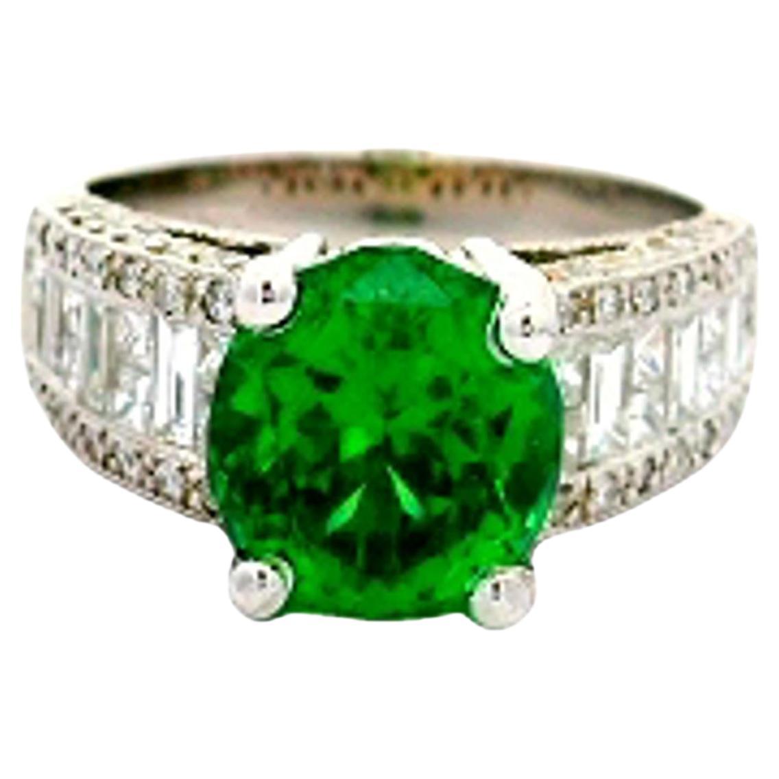 3.92 Carat Tsavorite Diamond 18k White Gold Ring For Sale