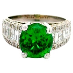 3.92 Carat Tsavorite Diamond 18k White Gold Ring