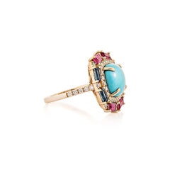 Sunita Nahata 3.92 Carat Turquoise Ring in 18KRG with Gemstone & Diamond.