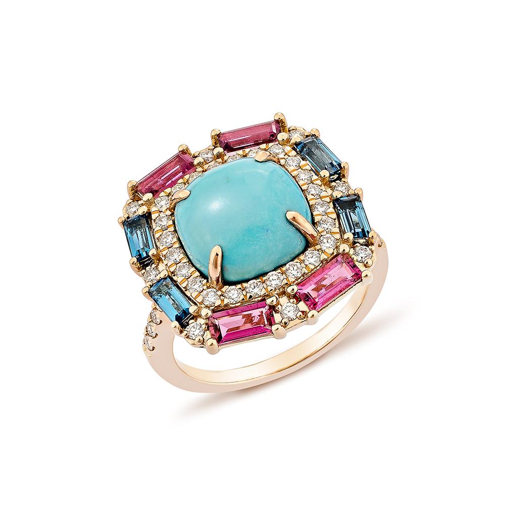 Sunita Nahata 3,92 Karat Türkis Ring in 18KRG mit Edelstein & Diamant. (Zeitgenössisch)