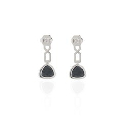 3.92 Carats Black Onyx and Diamond Dangle Earrings in 18K White Gold