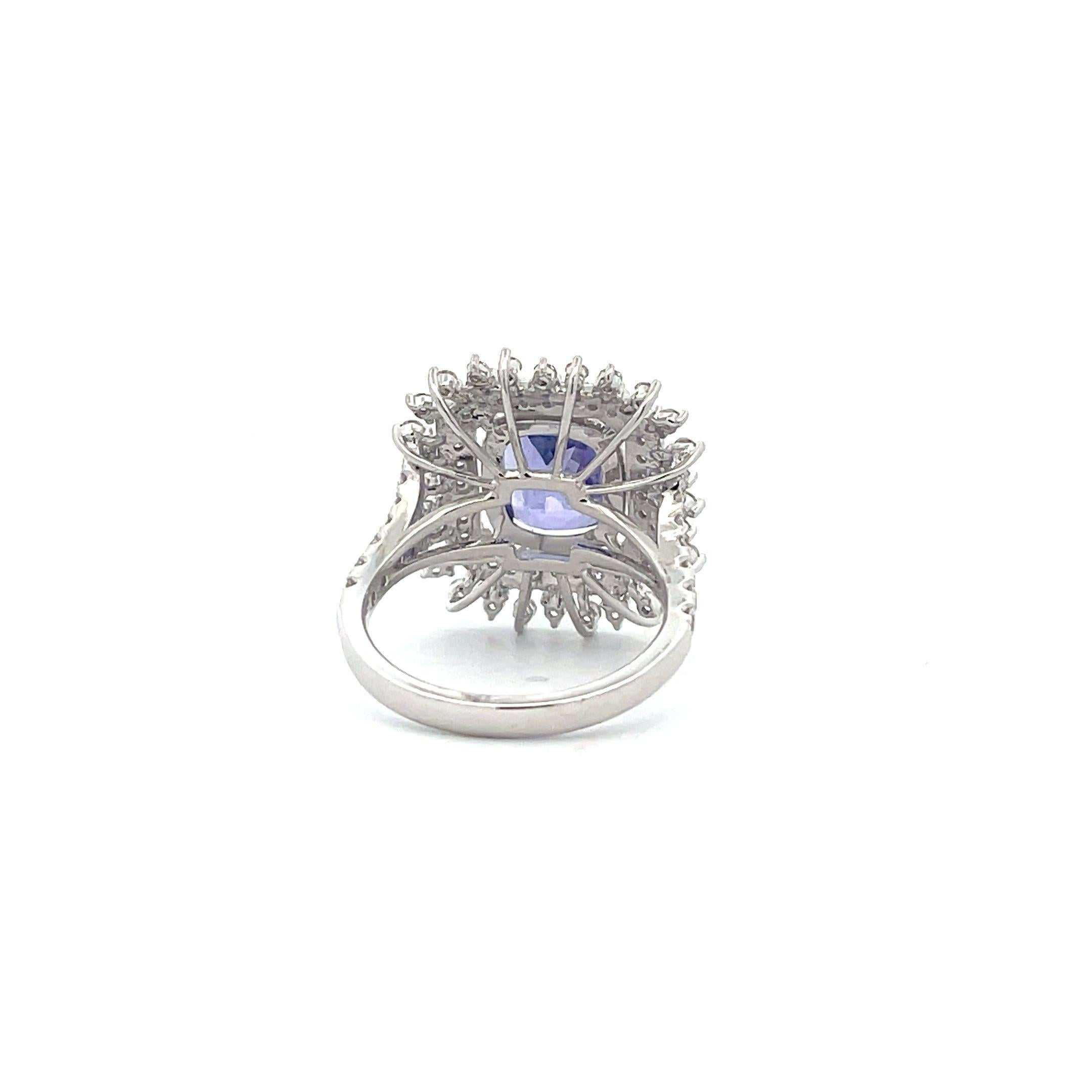 Art Deco 3.92ct. Cushion-Cut Tanzanite Double Halo Cocktail Engagement Ring
