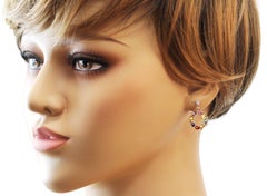 3.92 CT Multicoloer Sapphires 0.39 CT Diamonds 18 K Rose Gold Dangle Earrings