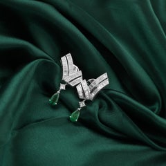 Natural Diamond & Zambian Emerald Drop Earrings in 18K White Gold