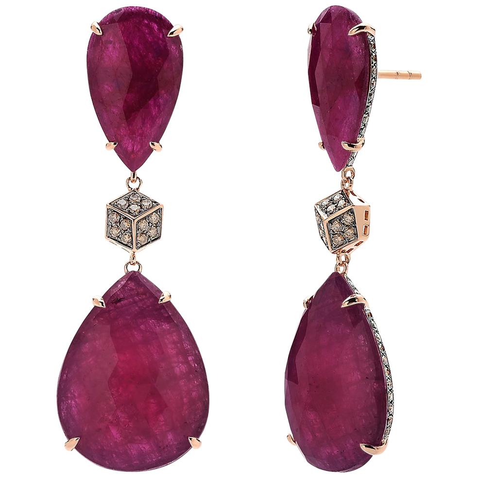 Paolo Costagli Ruby and Champagne Diamond Earrings in 18 Karat Rose Gold