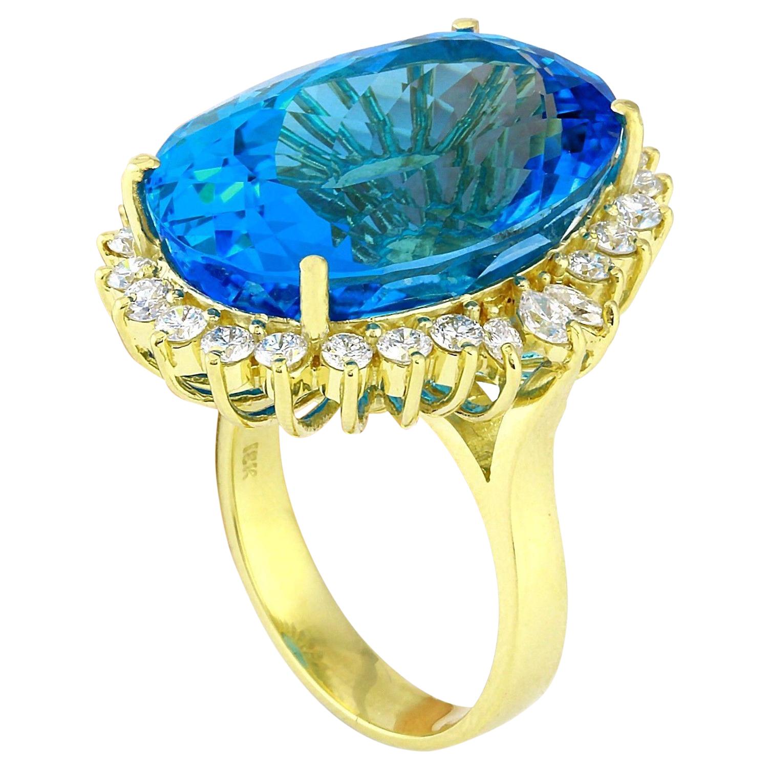 Natural Topaz Diamond Ring In 14 Karat Solid Yellow Gold  In New Condition For Sale In Los Angeles, CA