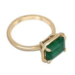 3.92ct 18K Forest Green Emerald Cut Emerald East to West Solitaire Gold Ring