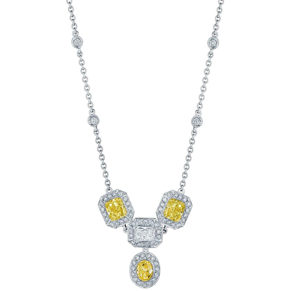 Modern 3.92ct Oval & Radiant White & Yellow Diamond Pendant in 18KT Gold For Sale