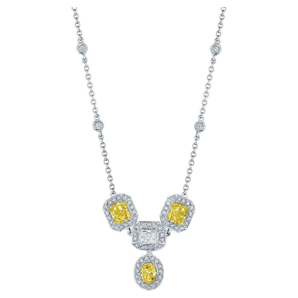 3.92ct Oval & Radiant White & Yellow Diamond Pendant in 18KT Gold For Sale