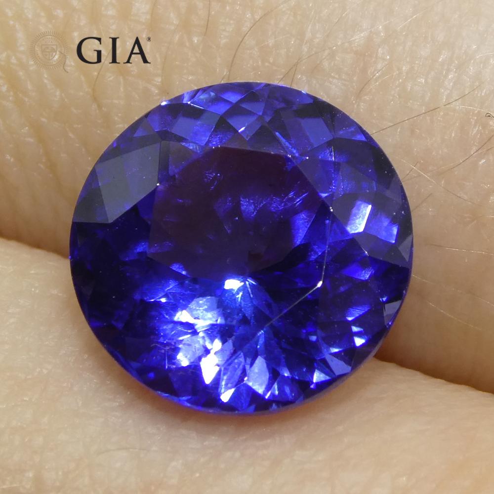 3.92ct Round Violetish Blue Tanzanite GIA Certified Tanzania en vente 1