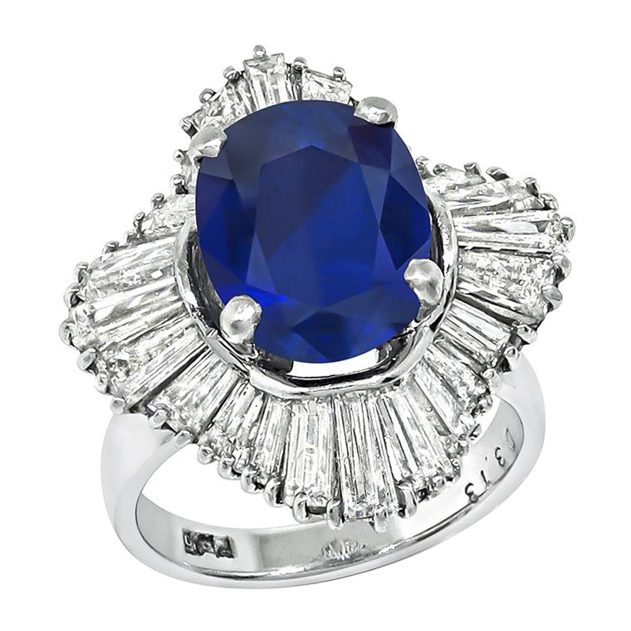 3.92ct Sapphire 3.13ct Diamond Platinum Ring For Sale