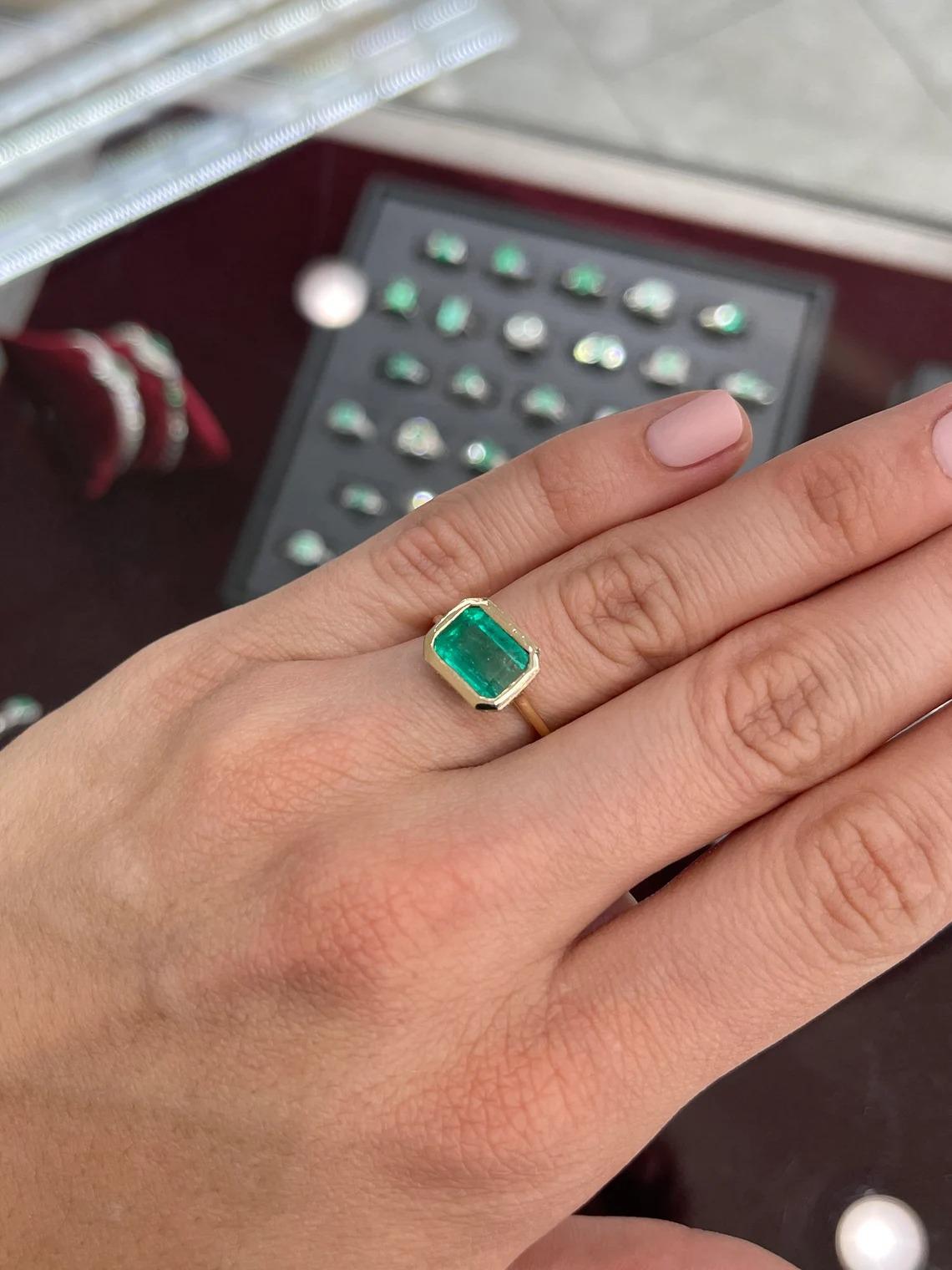 3.92tcw 14K Colombian Emerald-Emerald Cut & Diamond Accent Gold Engagement Ring In New Condition For Sale In Jupiter, FL