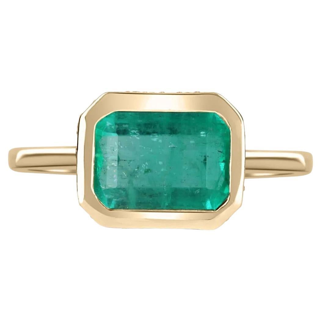 Verlobungsring, 3,92tcw 14K kolumbianischer Smaragd-Emerald-Schliff & Diamant-Akzent, Gold