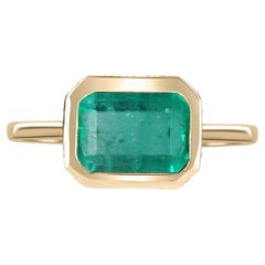 Verlobungsring, 3,92tcw 14K kolumbianischer Smaragd-Emerald-Schliff & Diamant-Akzent, Gold