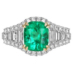 3.92tcw 18K AAA+ Cushion Cut Colombian Emerald & Diamond Halo Statement Ring