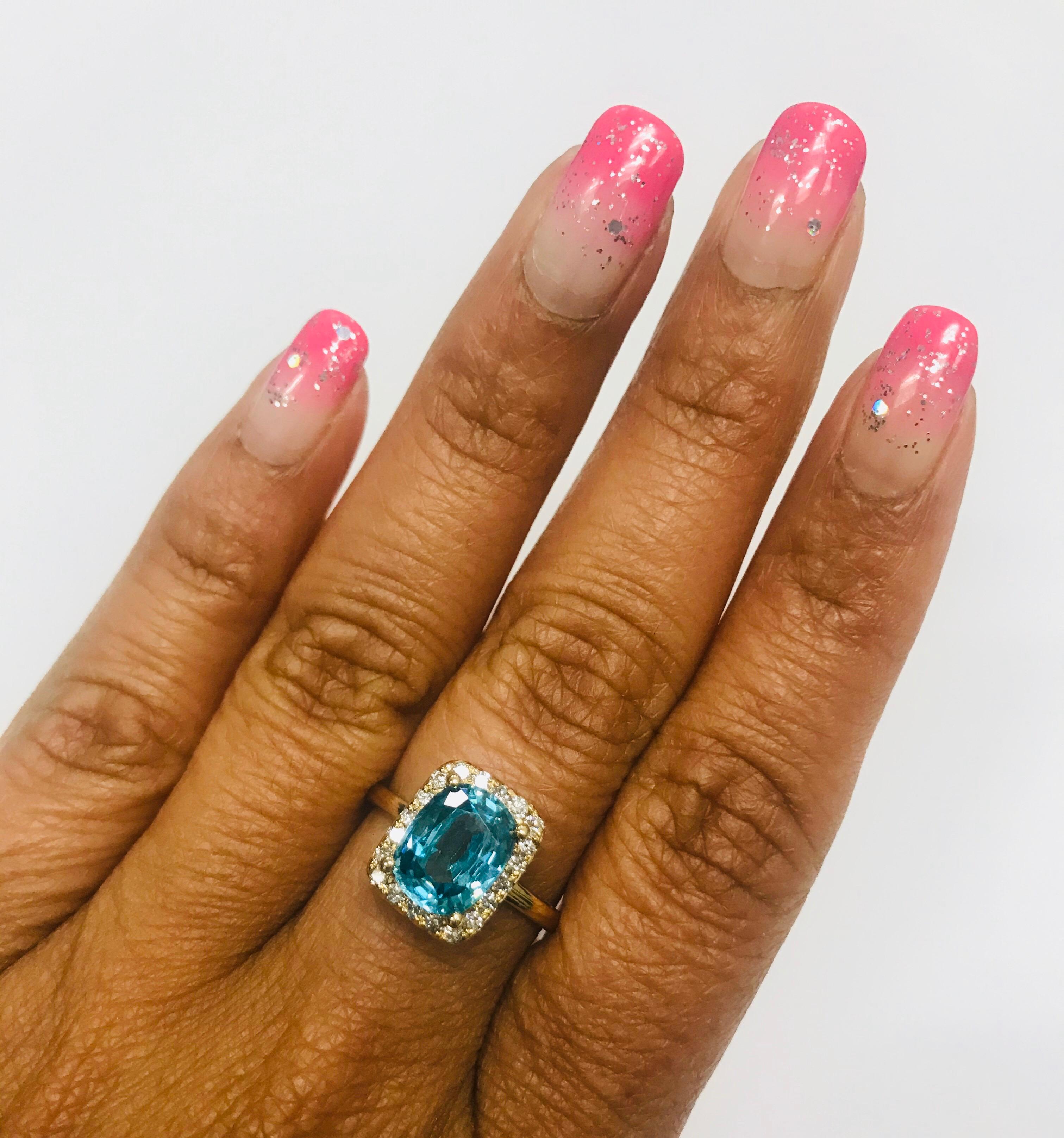 Contemporary 3.93 Carat Blue Zircon Diamond Cocktail Ring For Sale