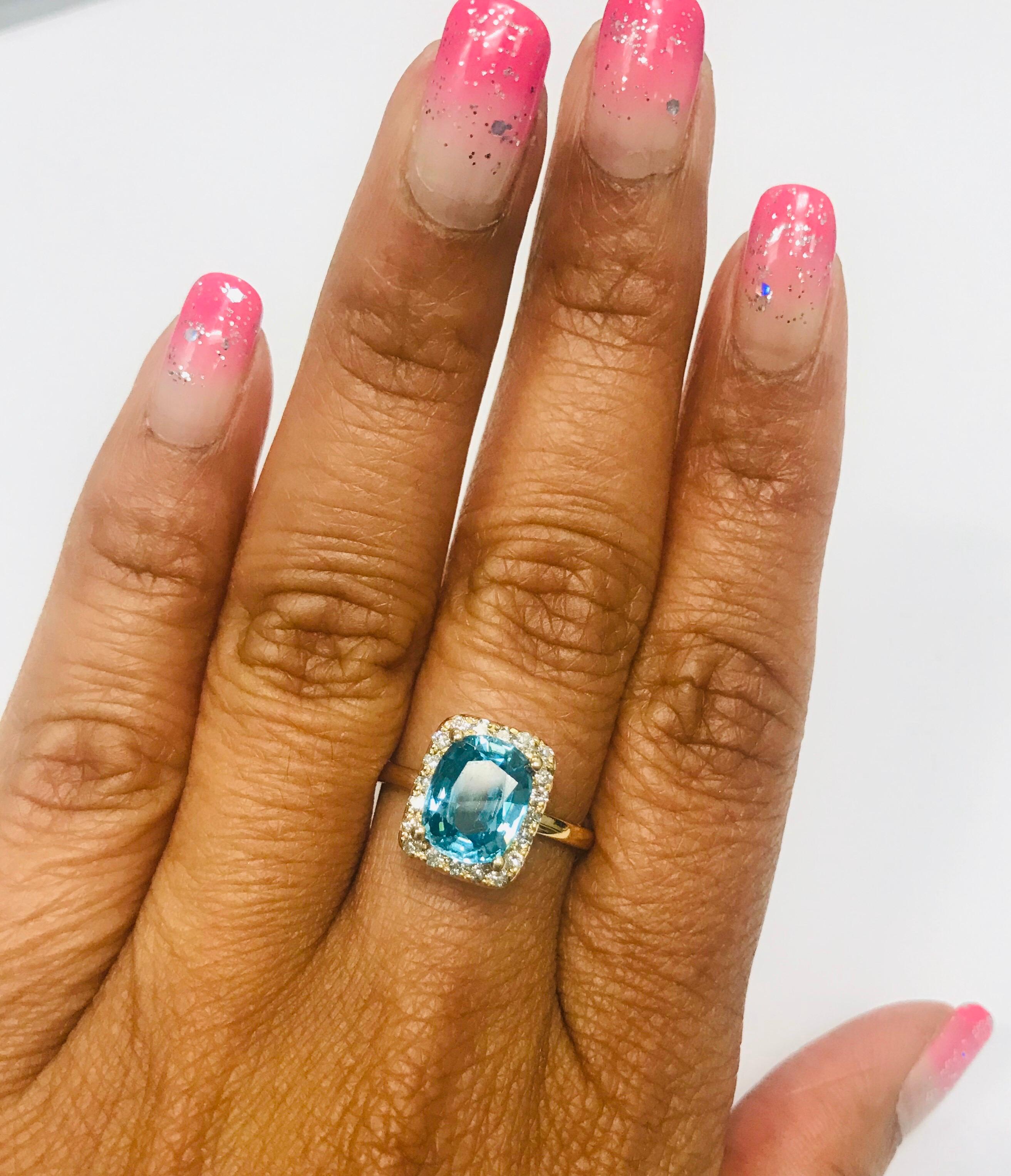 Oval Cut 3.93 Carat Blue Zircon Diamond Cocktail Ring For Sale