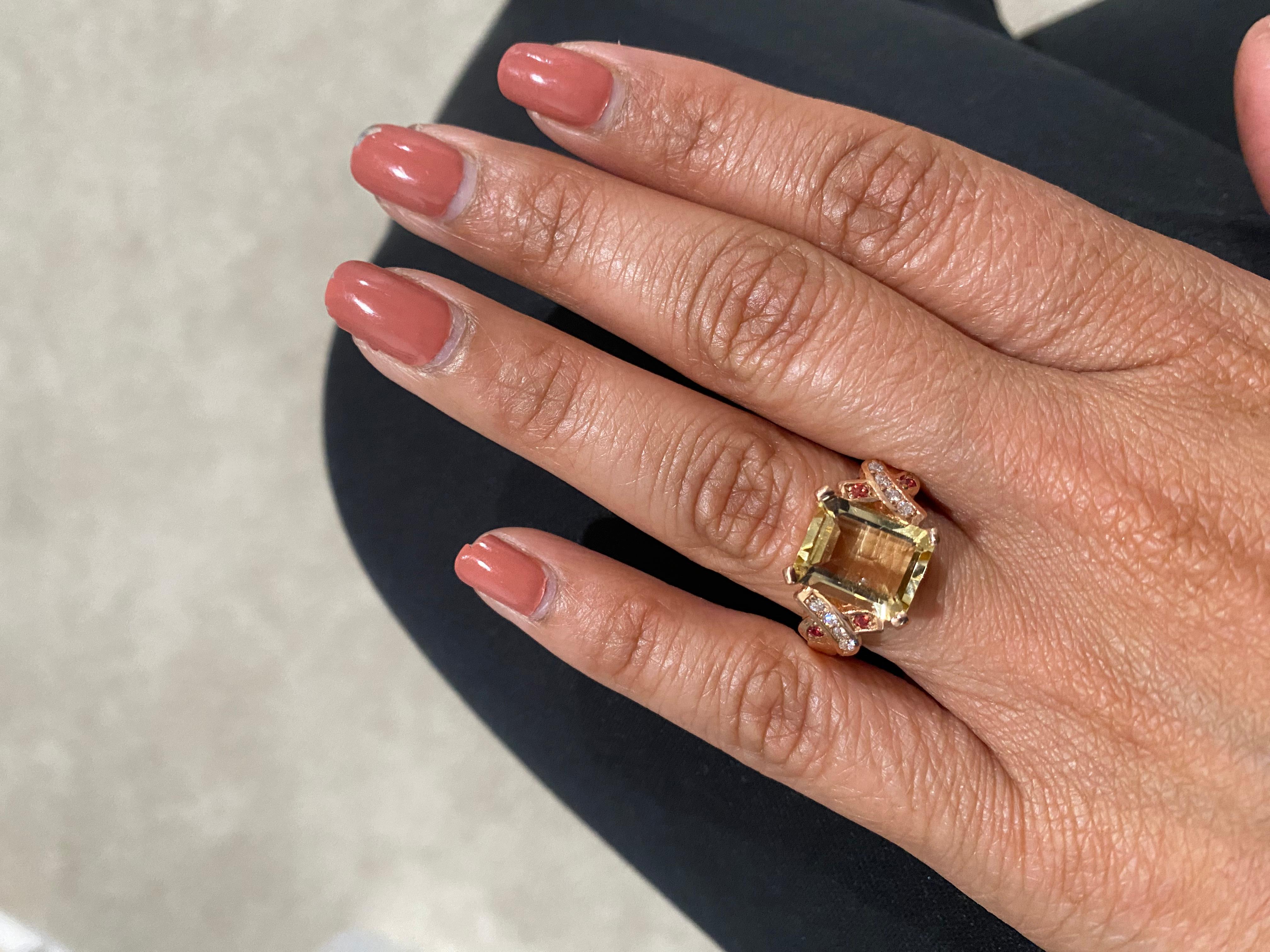 3.93 Carat Citrine Sapphire Diamond Rose Gold Bridal Ring In New Condition For Sale In Los Angeles, CA
