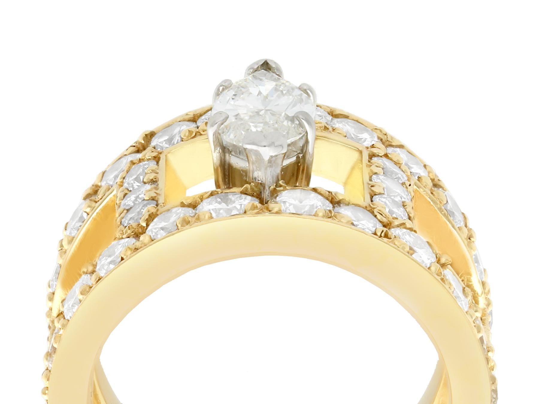 A stunning vintage 1990s 3.93 carat diamond and 18 karat yellow gold cocktail ring; part of our diverse diamond jewelry and estate jewelry collections.

This stunning, fine and impressive vintage diamond ring has been crafted in 18k yellow gold with