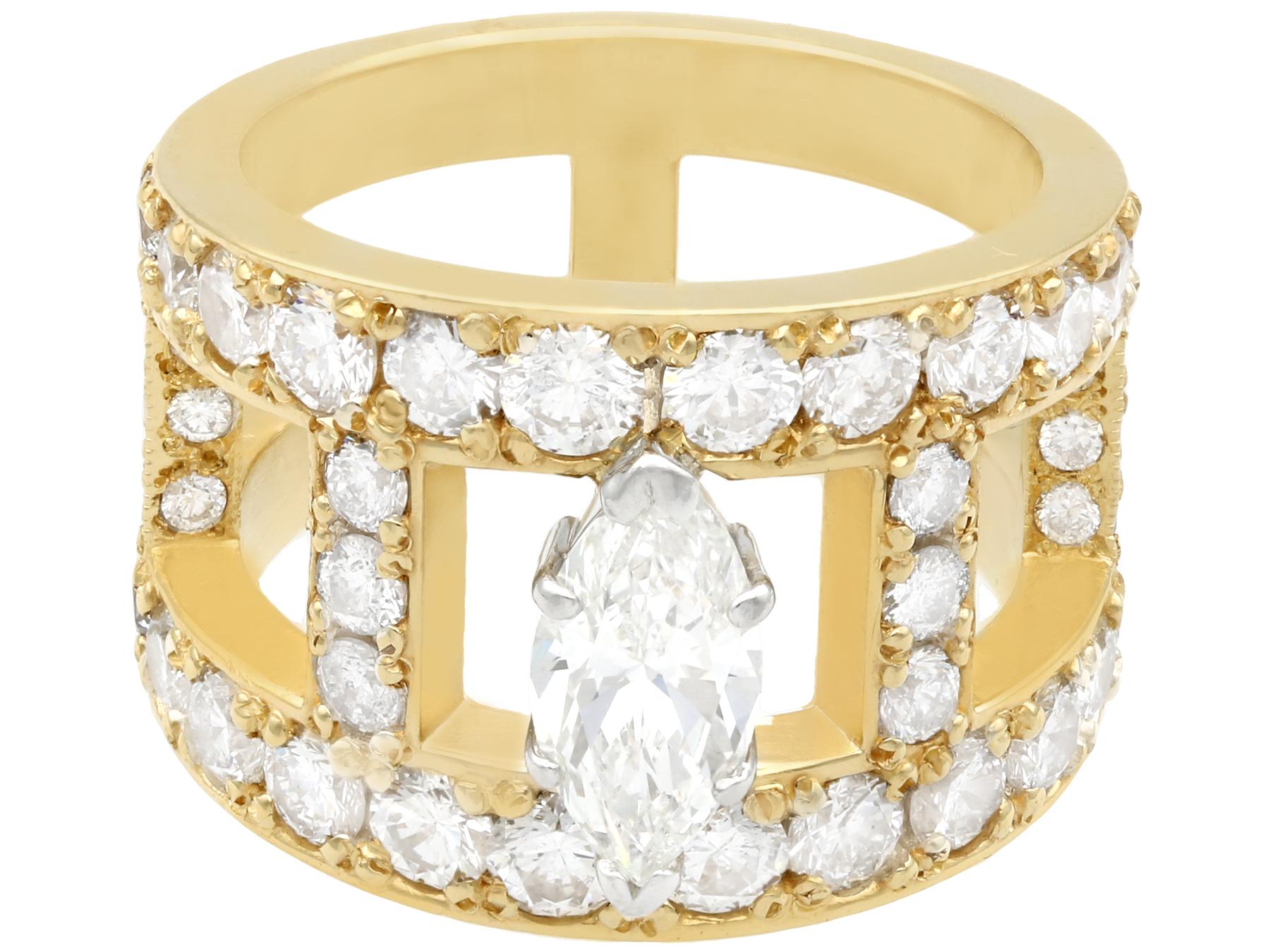 Marquise Cut 3.93 Carat Diamond and Yellow Gold Cocktail Ring For Sale