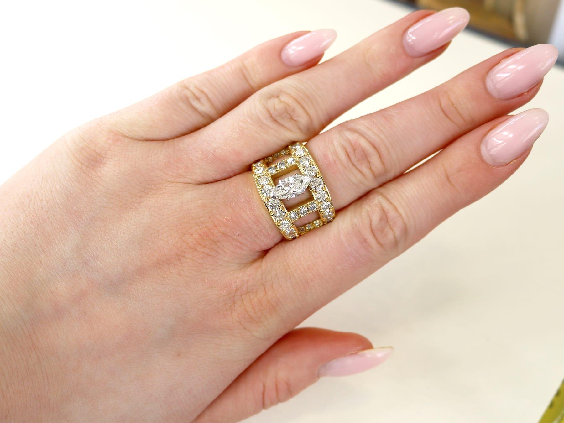 3.93 Carat Diamond and Yellow Gold Cocktail Ring In Excellent Condition For Sale In Jesmond, Newcastle Upon Tyne