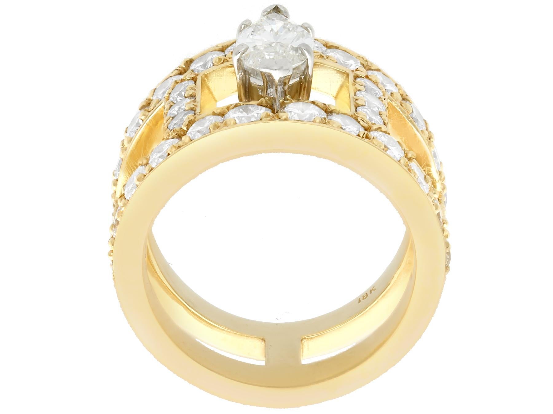 Women's or Men's 3.93 Carat Diamond and Yellow Gold Cocktail Ring For Sale