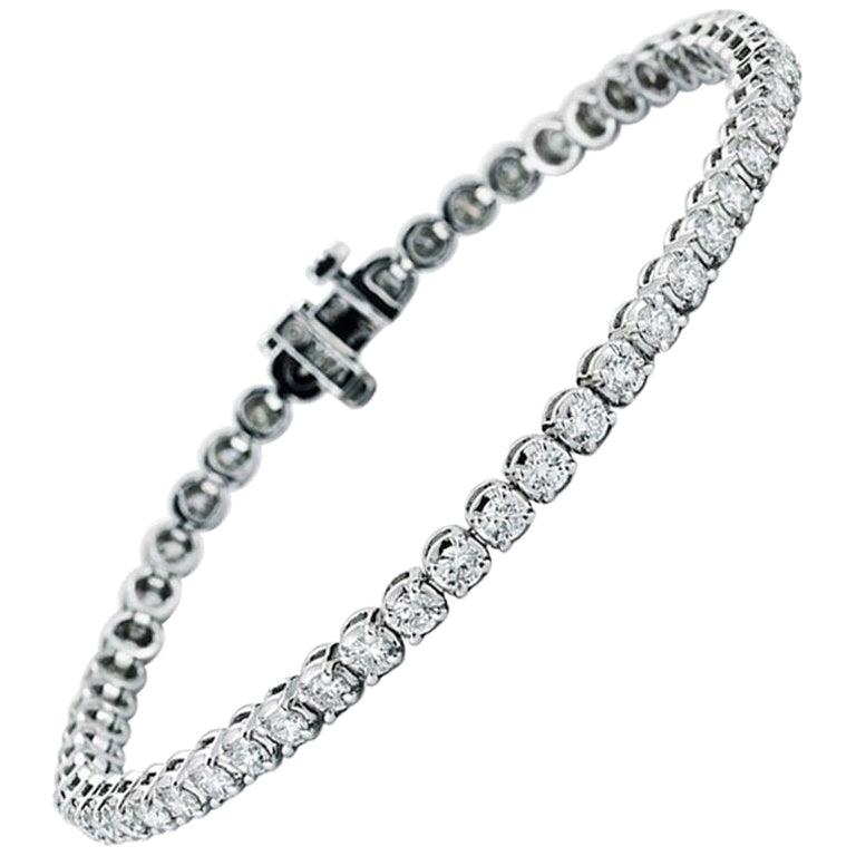 3.93 Carat Diamond Line Tennis Bracelet, in 18 Karat White Gold