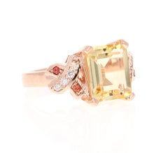 3.93 Carat Citrine Sapphire Diamond Rose Gold Bridal Ring