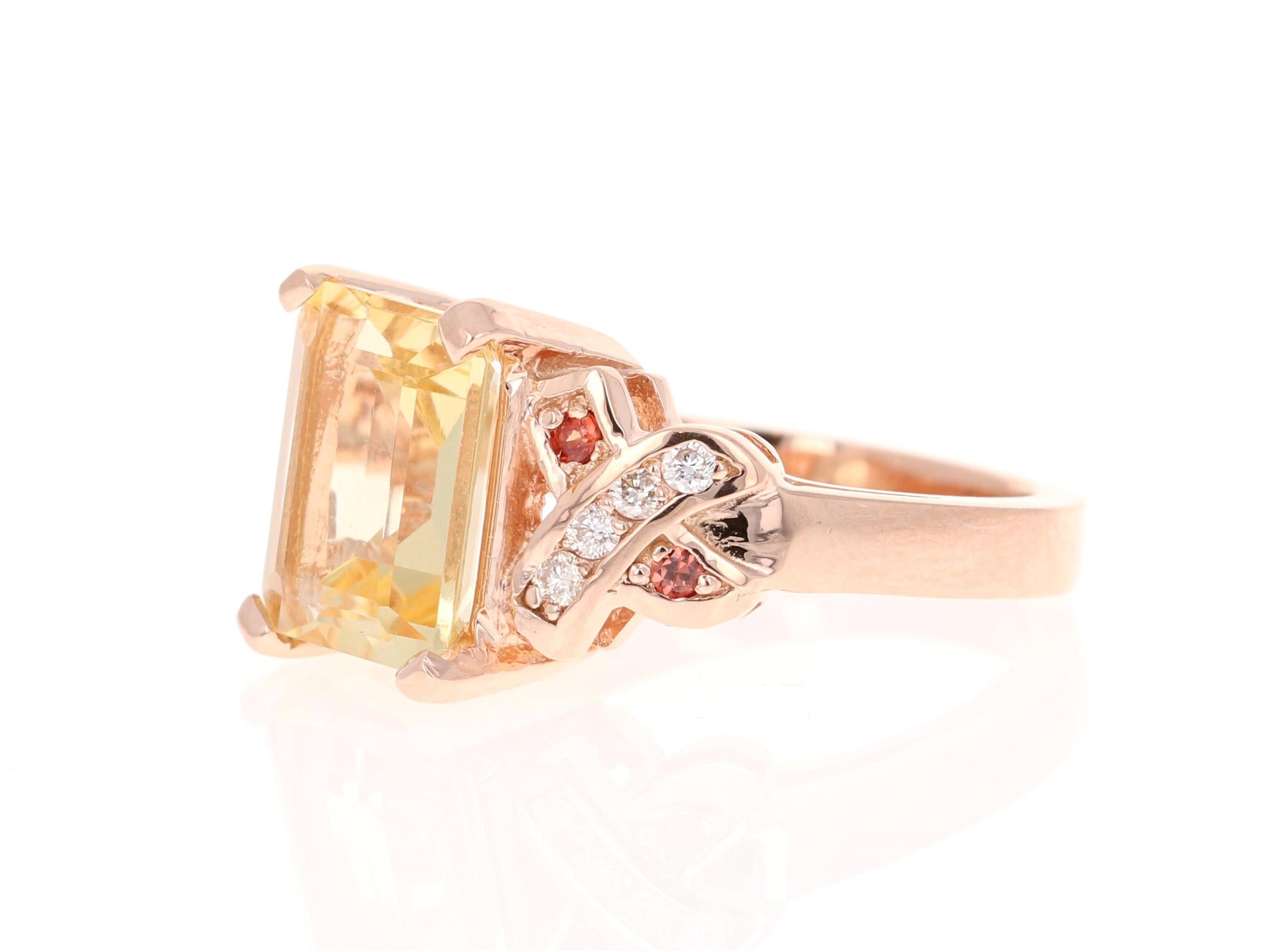 Contemporary 3.93 Carat Citrine Sapphire Diamond Rose Gold Bridal Ring For Sale