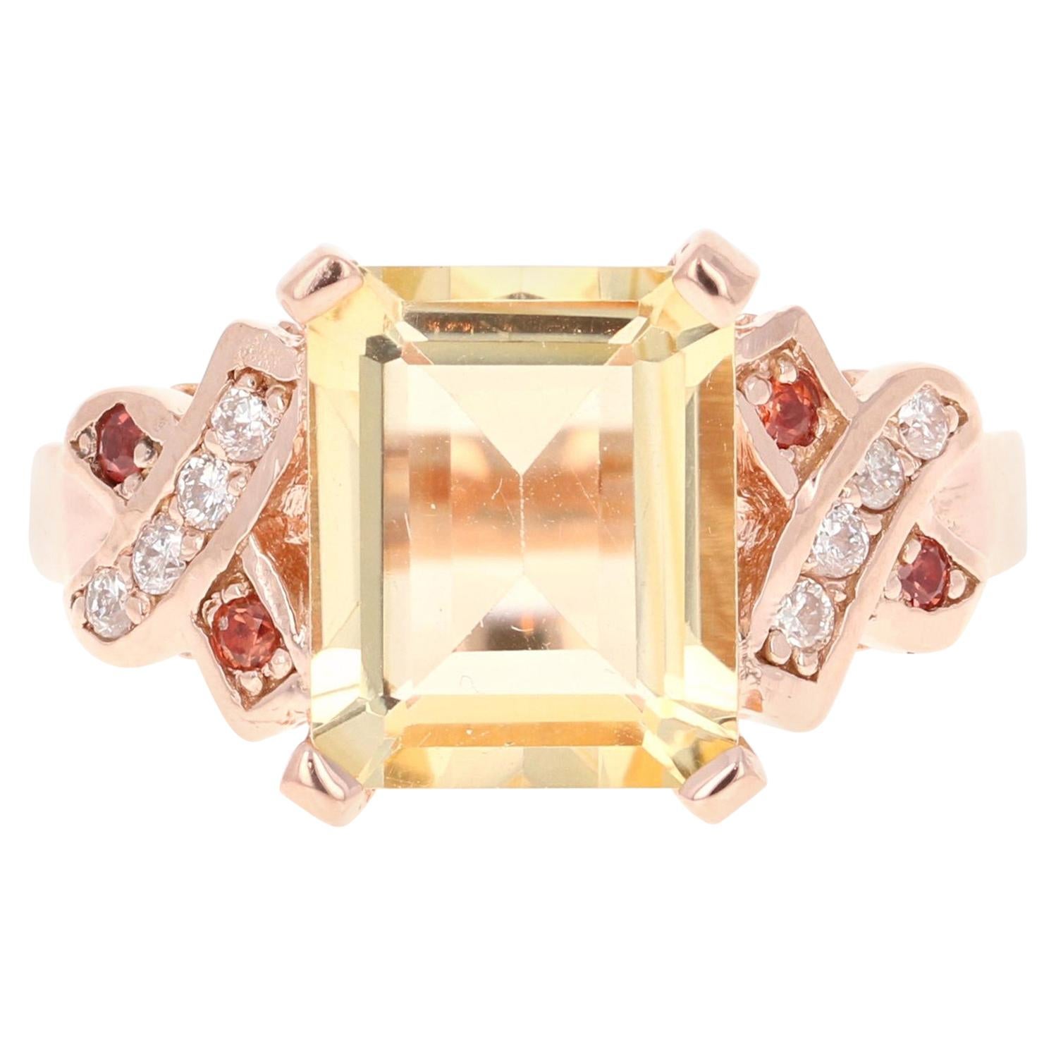 Bague de mariage en or rose avec citrine, saphir et diamant de 3,93 carats