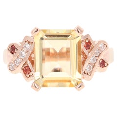 3.93 Carat Citrine Sapphire Diamond Rose Gold Bridal Ring