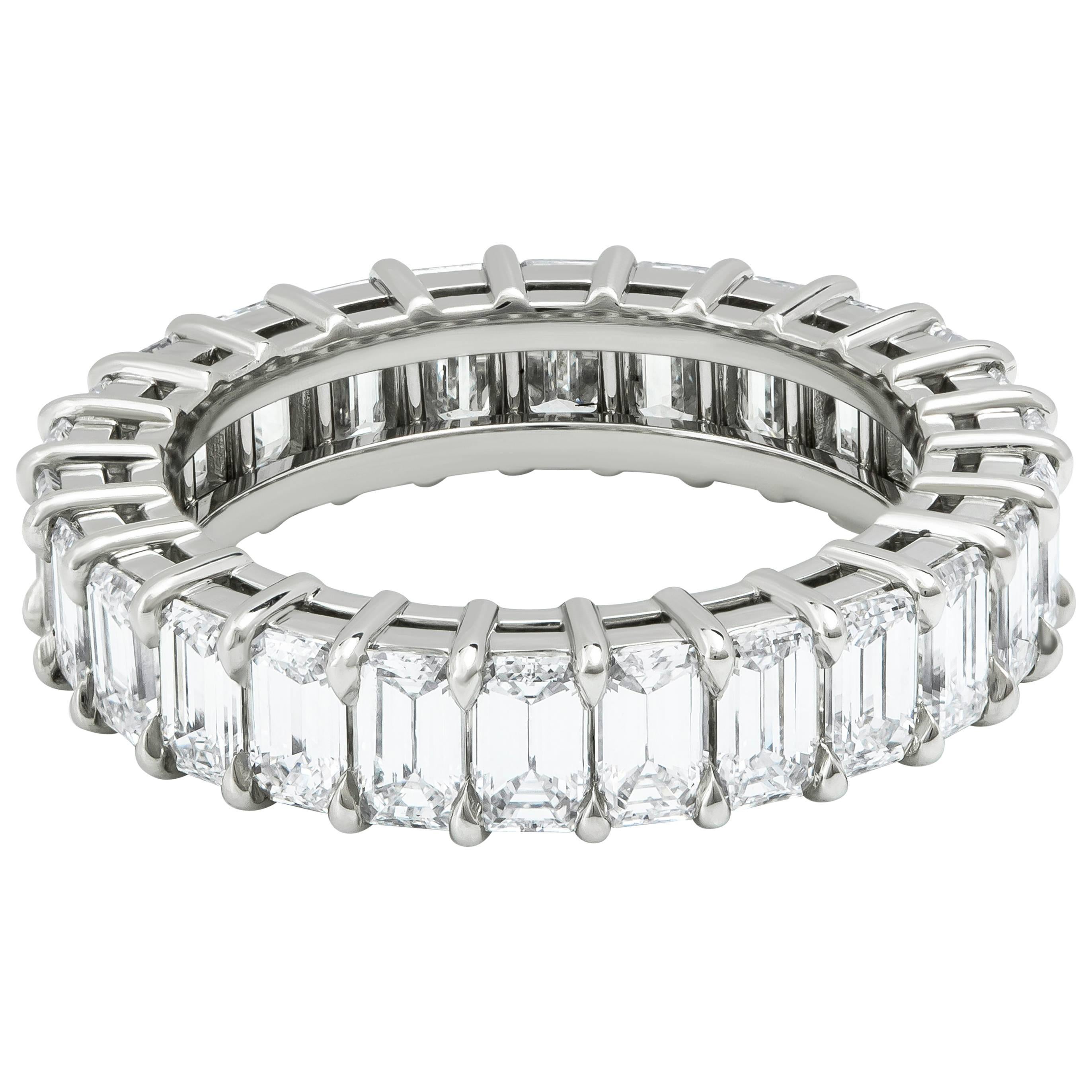 3.93 Carat Emerald Cut Diamond Eternity Wedding Band at 1stDibs