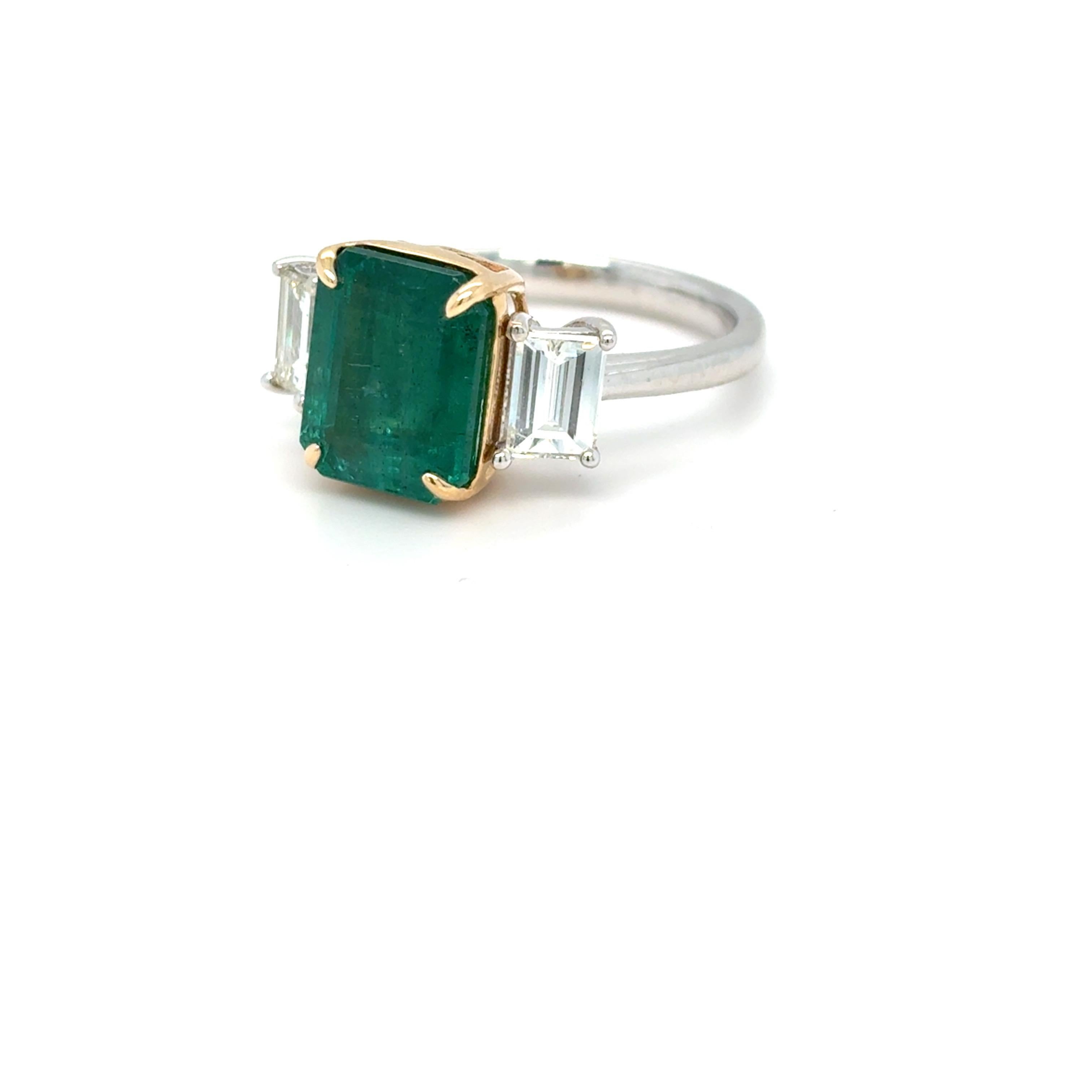3.93 Carat Emerald Cut Emerald Diamond Engagement Ring For Sale 5