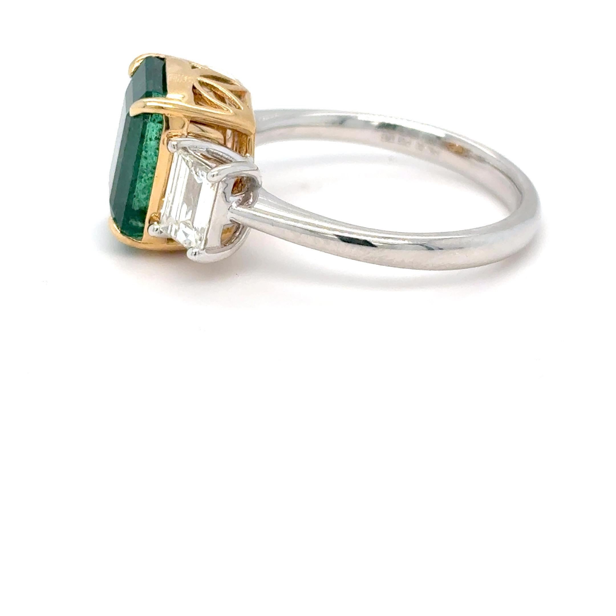 3.93 Carat Emerald Cut Emerald Diamond Engagement Ring For Sale 6