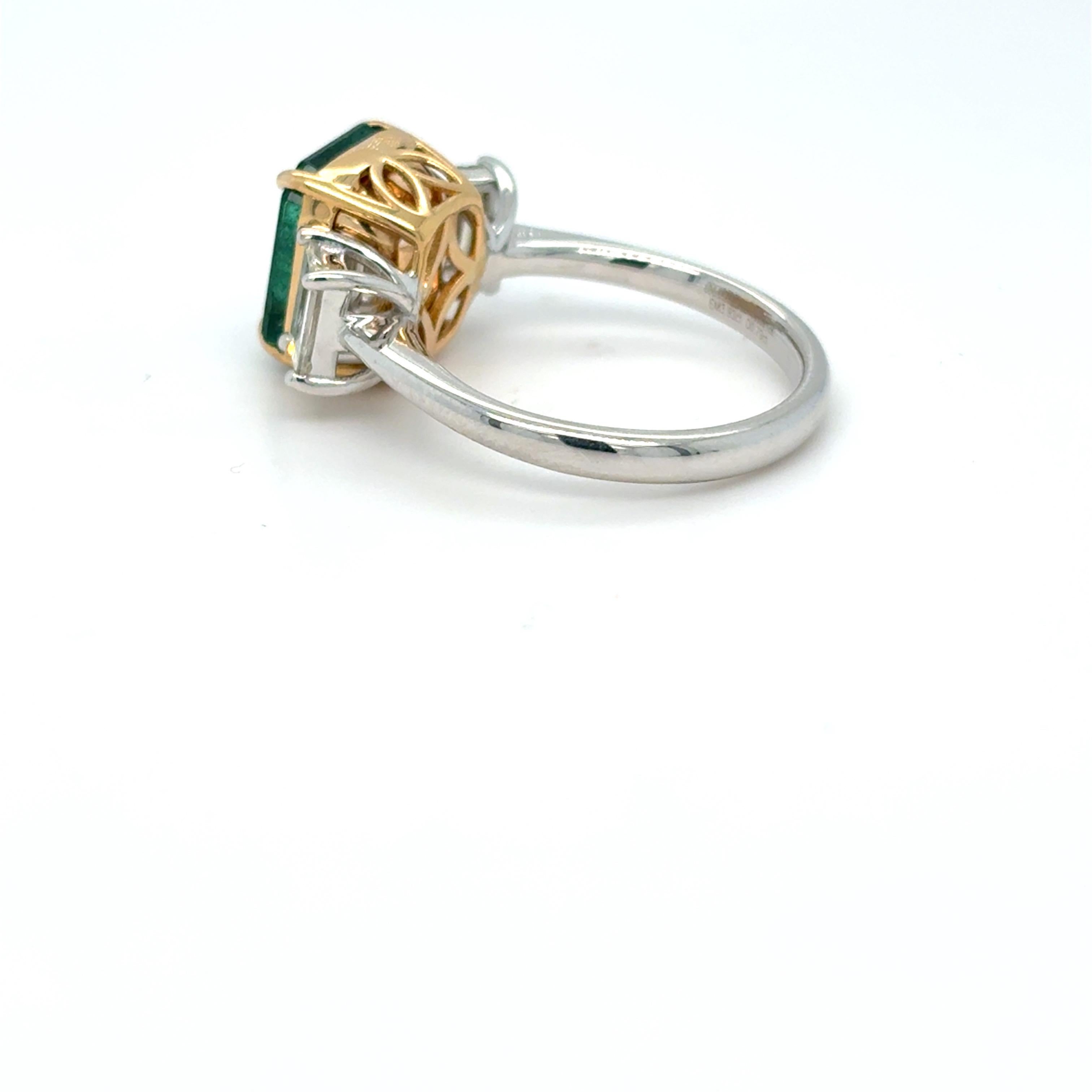 3.93 Carat Emerald Cut Emerald Diamond Engagement Ring For Sale 7