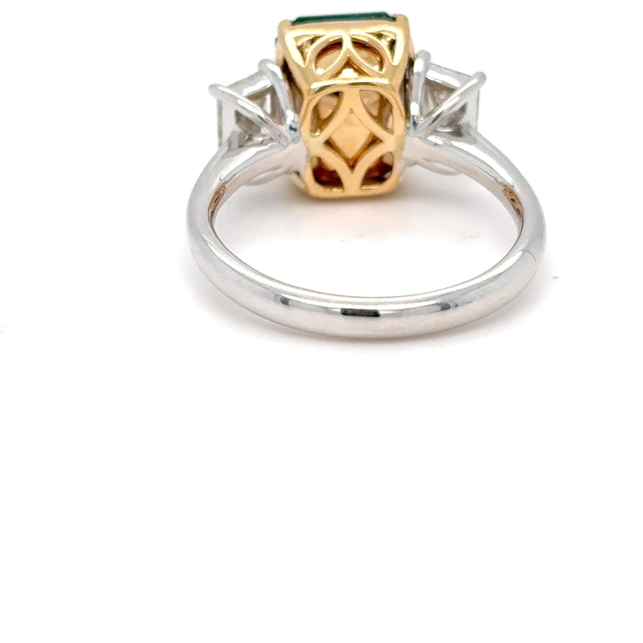 3.93 Carat Emerald Cut Emerald Diamond Engagement Ring For Sale 8