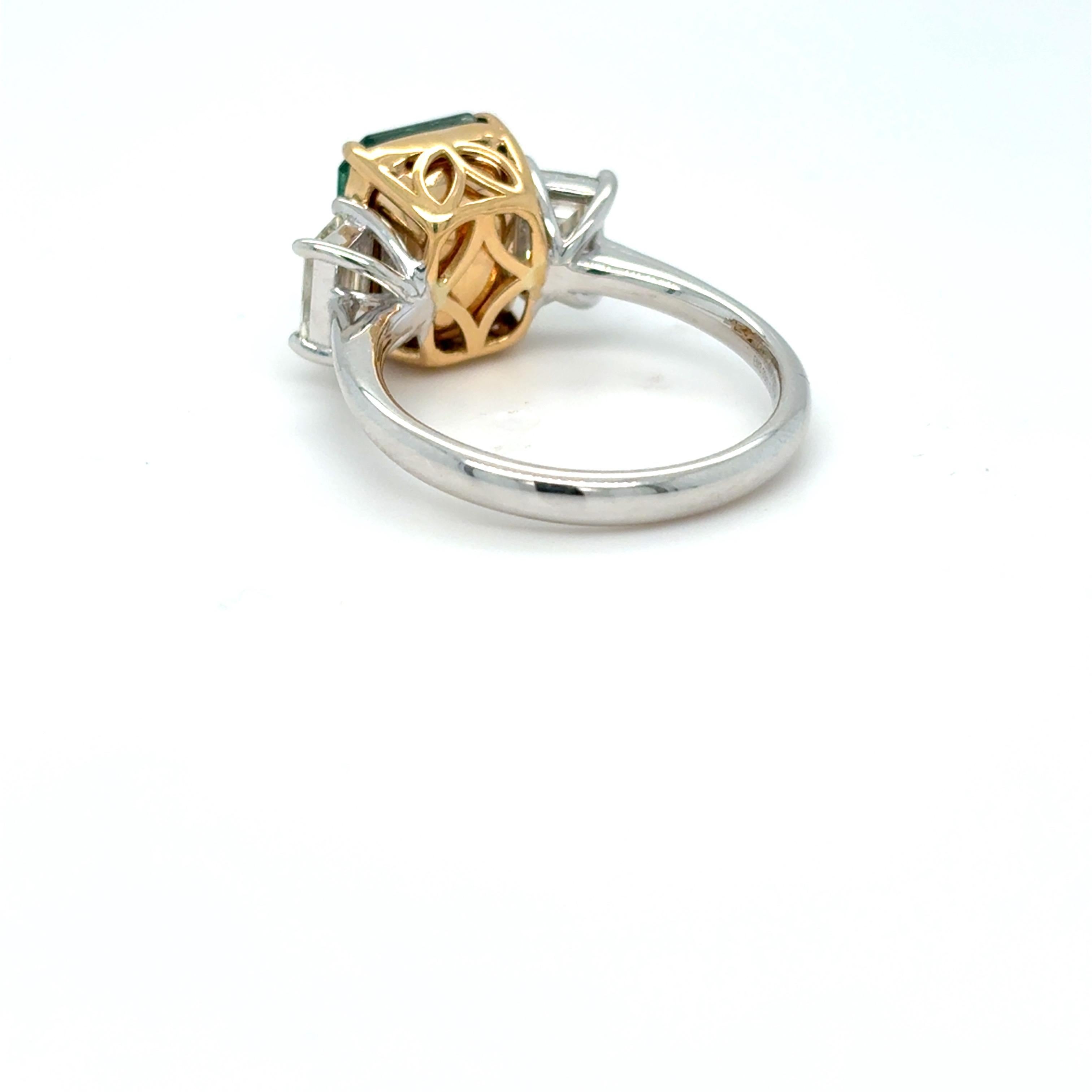 3.93 Carat Emerald Cut Emerald Diamond Engagement Ring For Sale 10