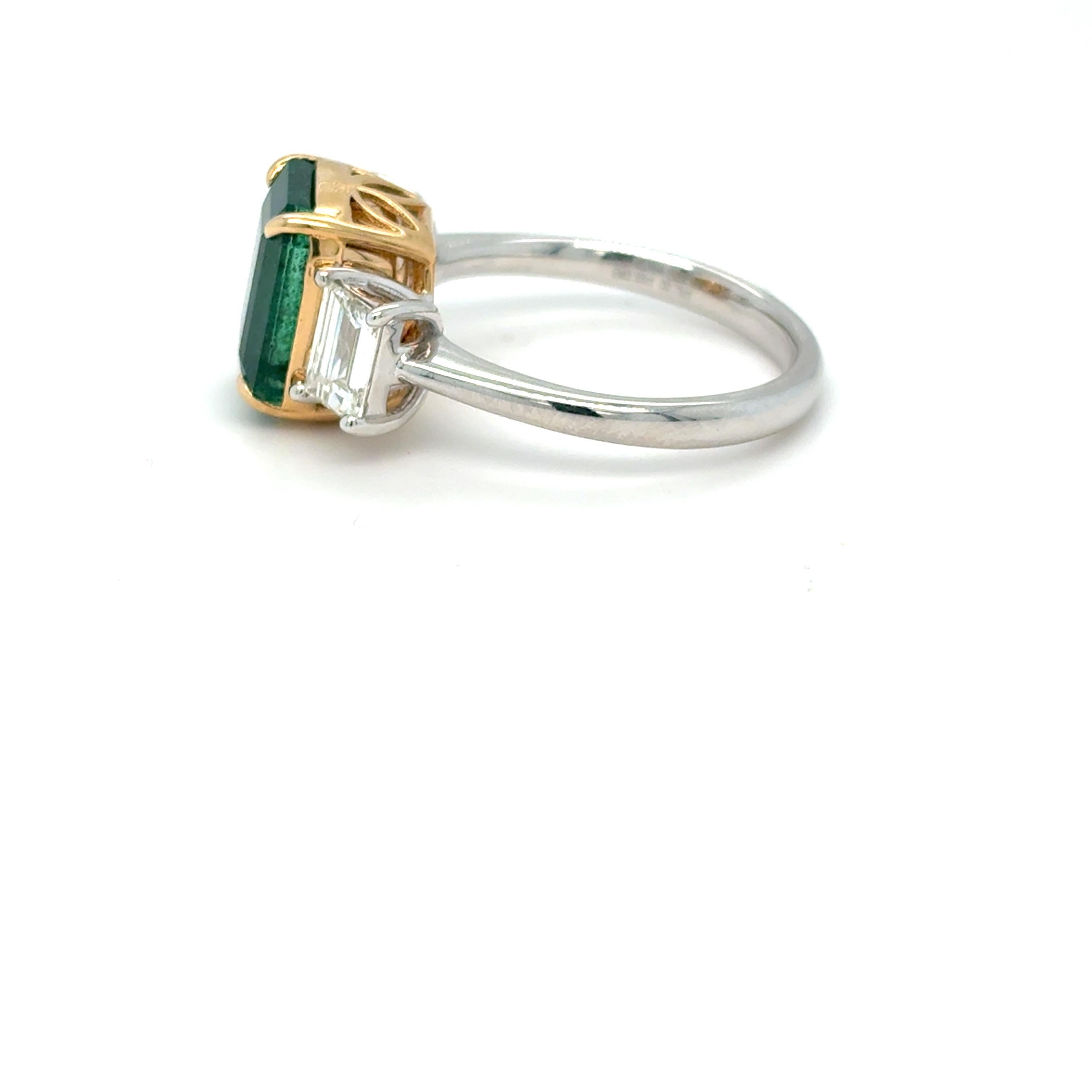3.93 Carat Emerald Cut Emerald Diamond Engagement Ring For Sale 12