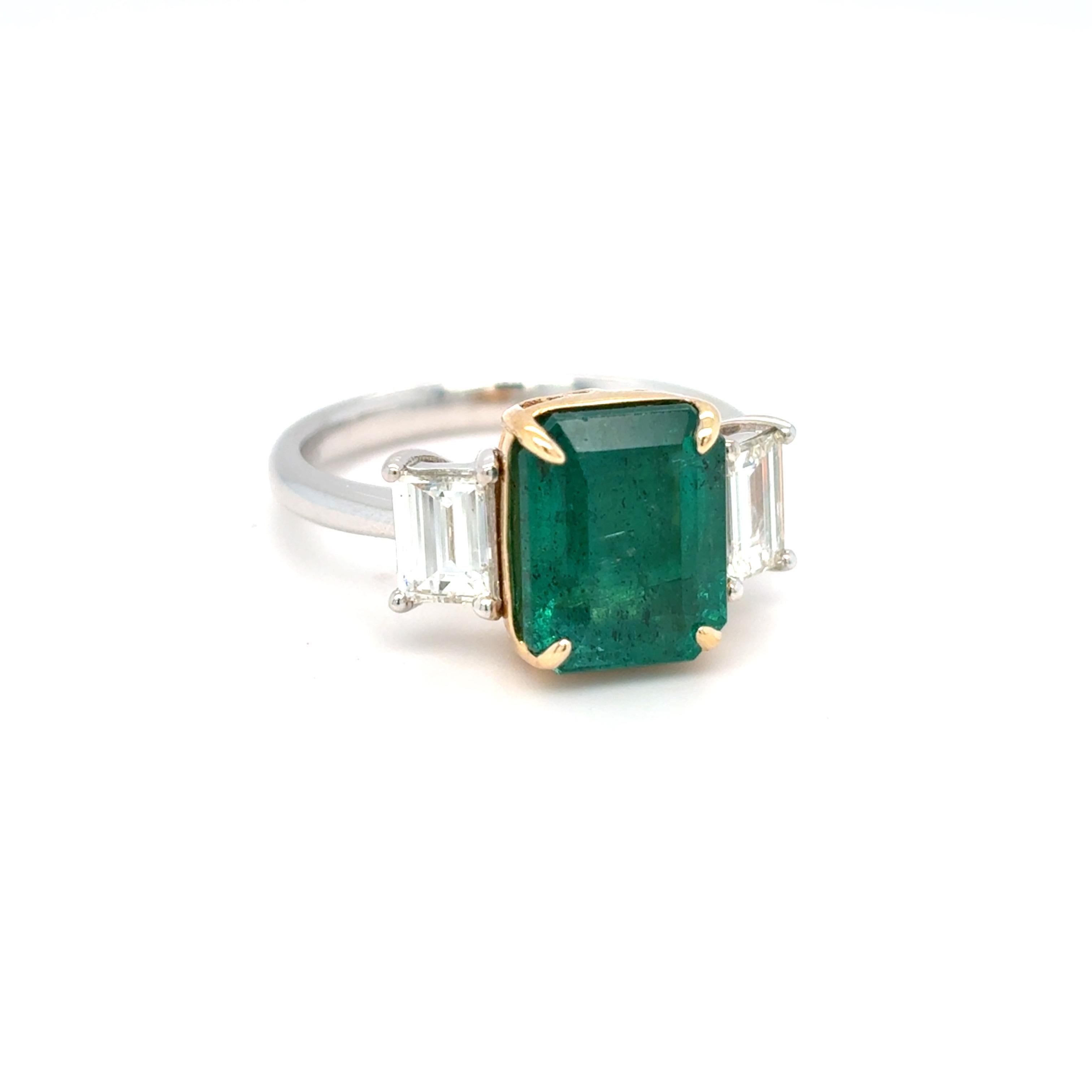 Artisan 3.93 Carat Emerald Cut Emerald Diamond Engagement Ring For Sale