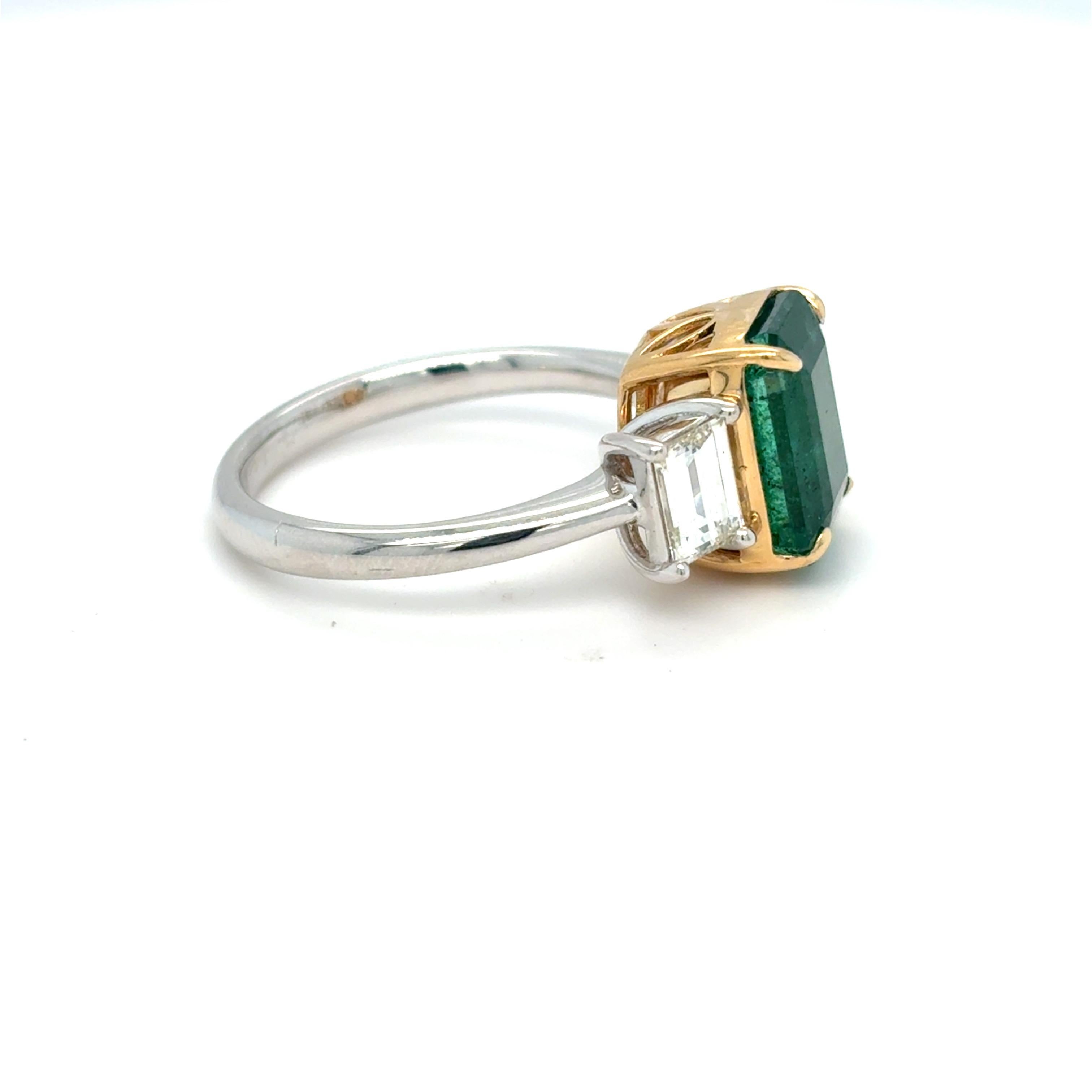 3.93 Carat Emerald Cut Emerald Diamond Engagement Ring In New Condition For Sale In Trumbull, CT