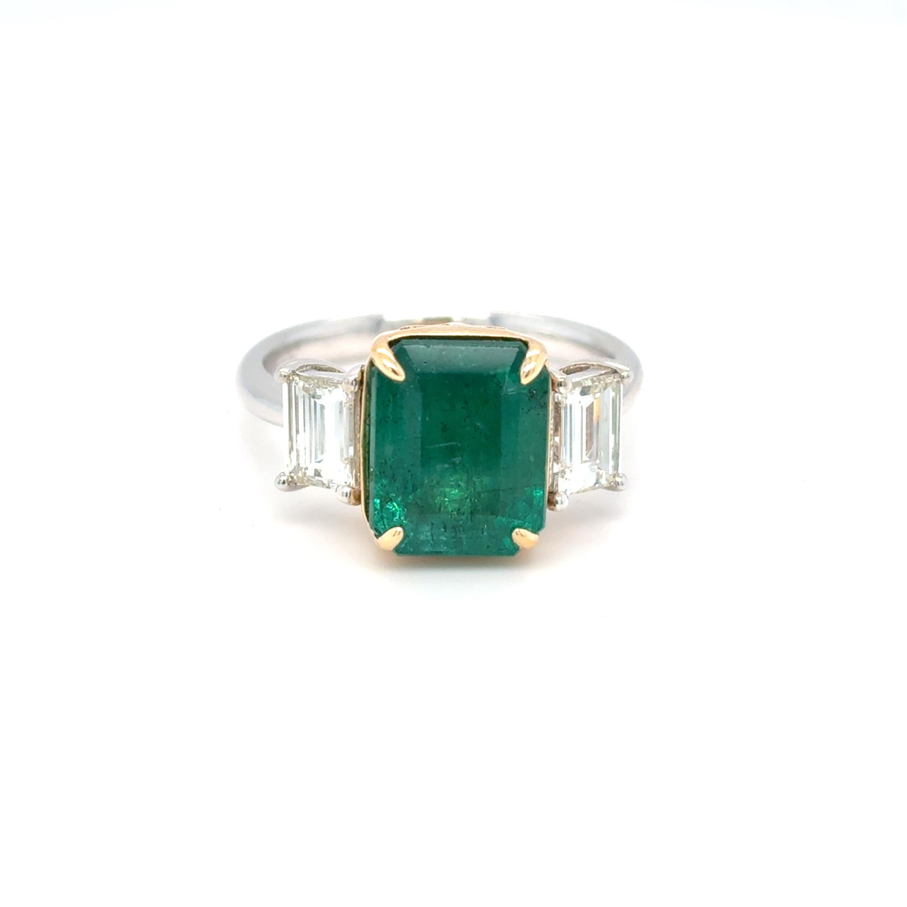 Women's 3.93 Carat Emerald Cut Emerald Diamond Engagement Ring For Sale