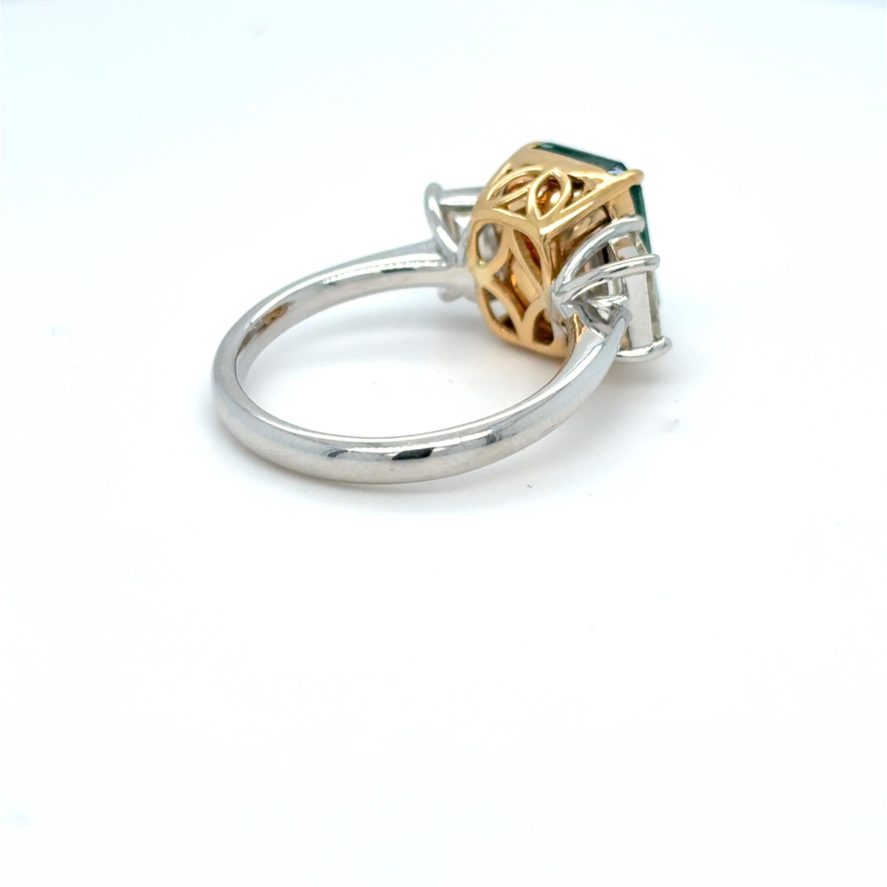 3.93 Carat Emerald Cut Emerald Diamond Engagement Ring For Sale 1