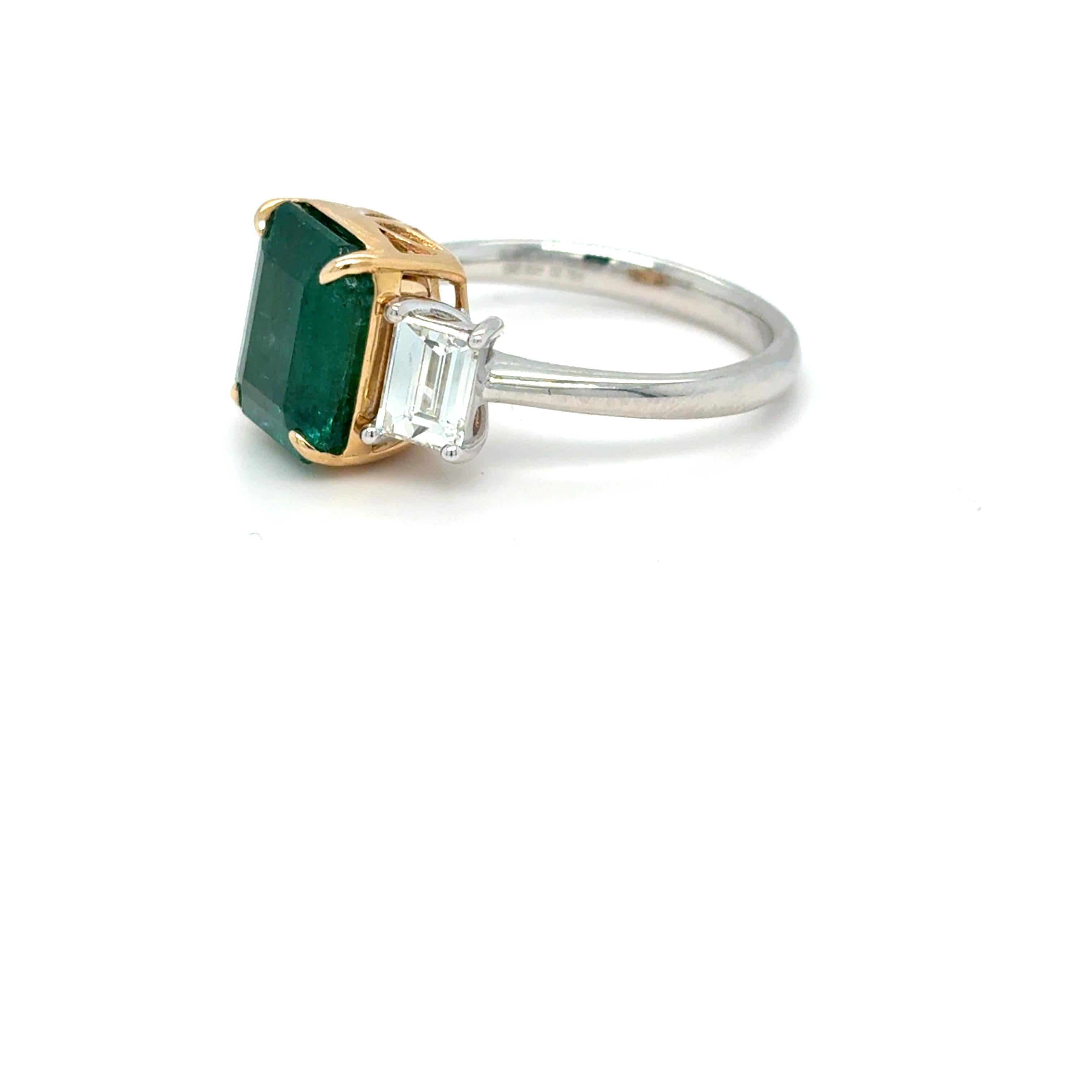 3.93 Carat Emerald Cut Emerald Diamond Engagement Ring For Sale 3