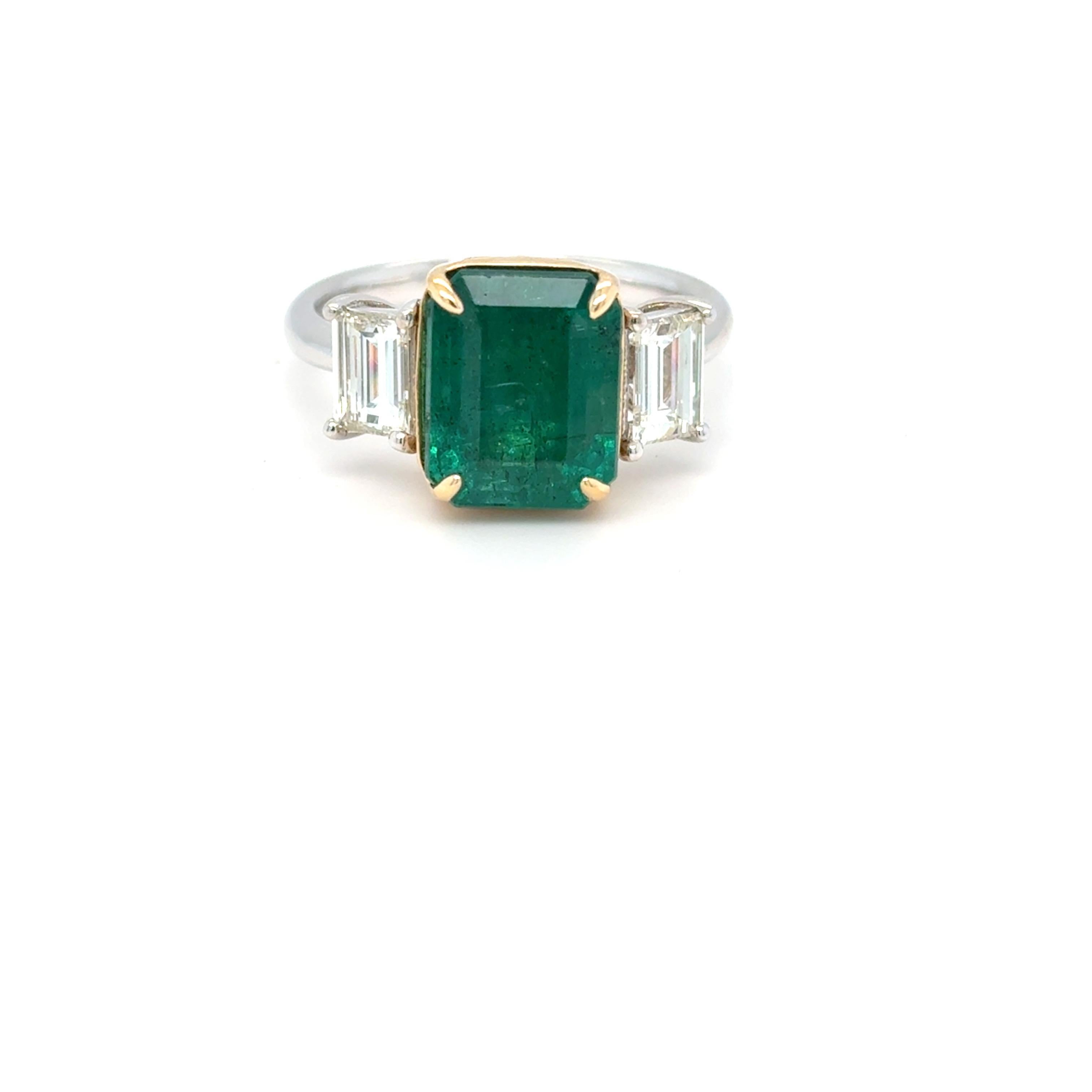 3.93 Carat Emerald Cut Emerald Diamond Engagement Ring For Sale 4