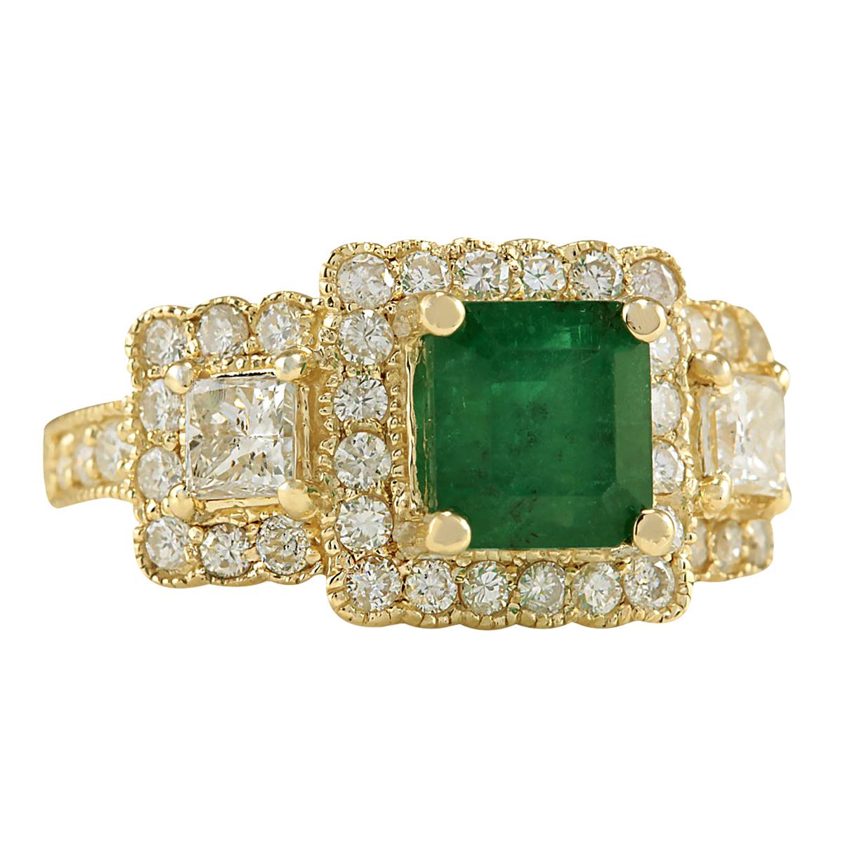Stamped: 14K Yellow Gold
Total Ring Weight: 7.5 Grams
Total Natural Emerald Weight is 2.43 Carat (Measures: 7.00x7.00 mm)
Color: Green
Total Natural Diamond Weight is 1.50 Carat
Color: F-G, Clarity: VS2-SI1
Face Measures: 11.50x20.10 mm
Sku: