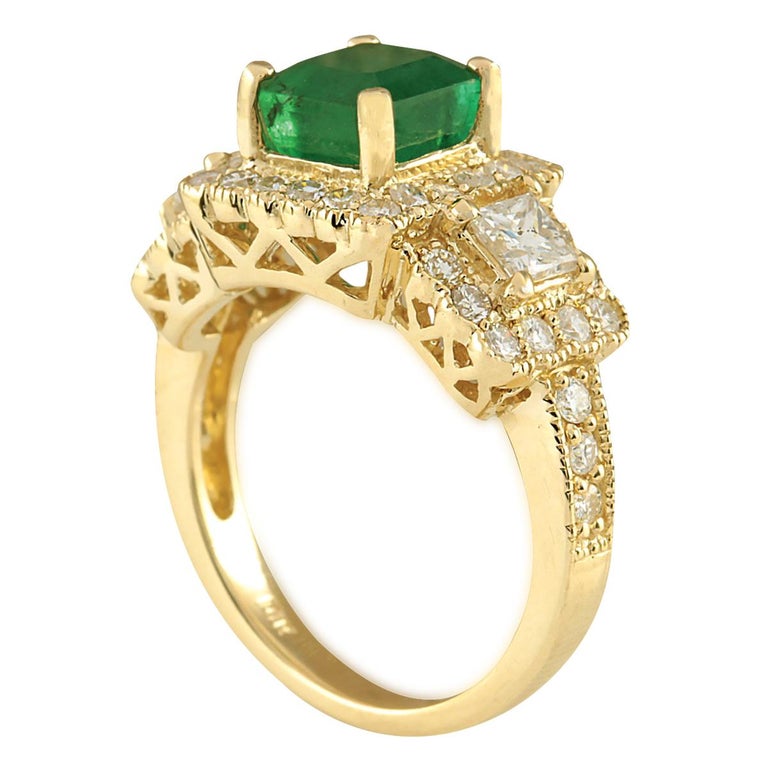 3.93 Carat Natural Emerald 18 Karat Yellow Gold Diamond Ring For Sale ...