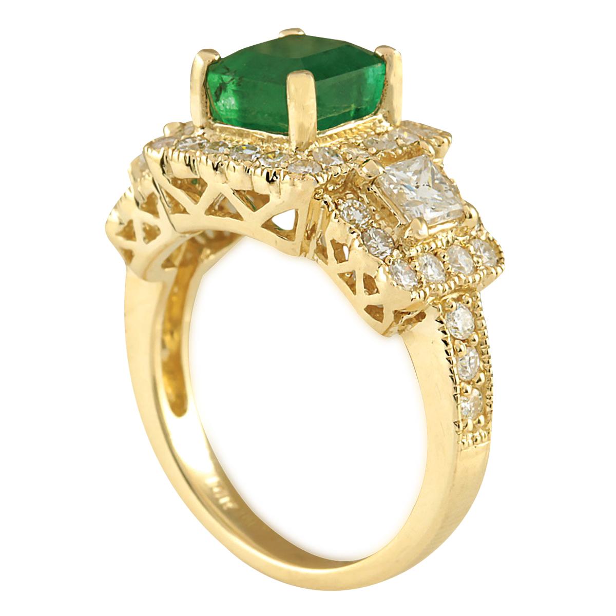Emerald Cut Natural Emerald Diamond Ring In 14 Karat Yellow Gold For Sale