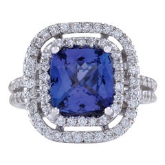 Natural Tanzanite Diamond Ring In 14 Karat White Gold
