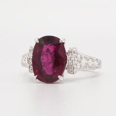 3.93 Carat Oval Cushion Cut Rubelite Tourmaline & Diamond Ring